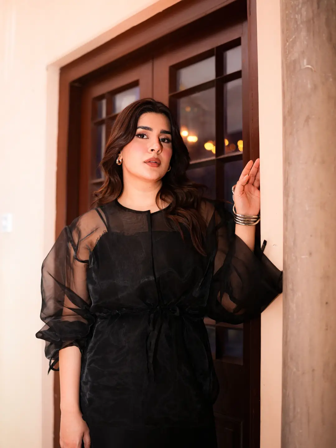 kubra khan in the nazar top in faded black