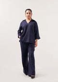 navy blue linen two piece set, ishq e amore, luxury