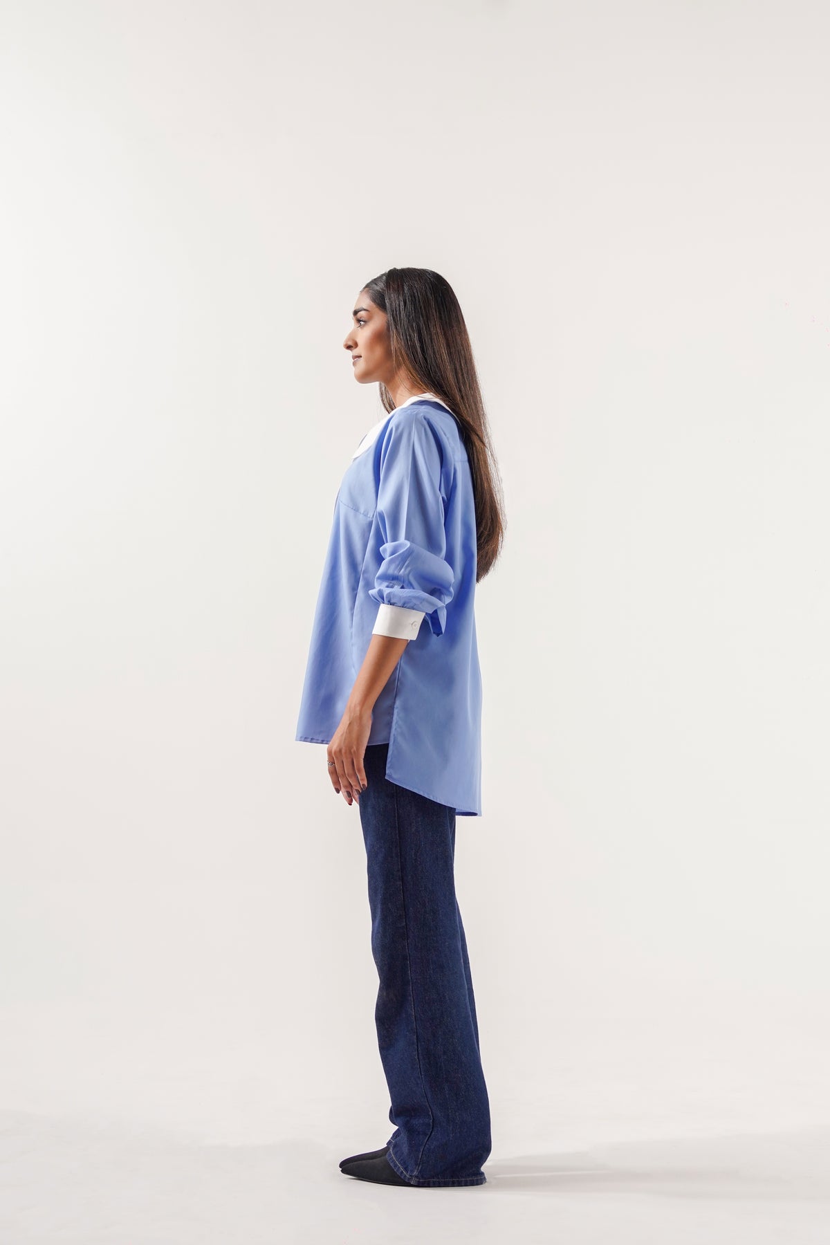 Miss Management Top in Crispy Cloud Blue, oversized cotton shirt by Ishq-e-Amore